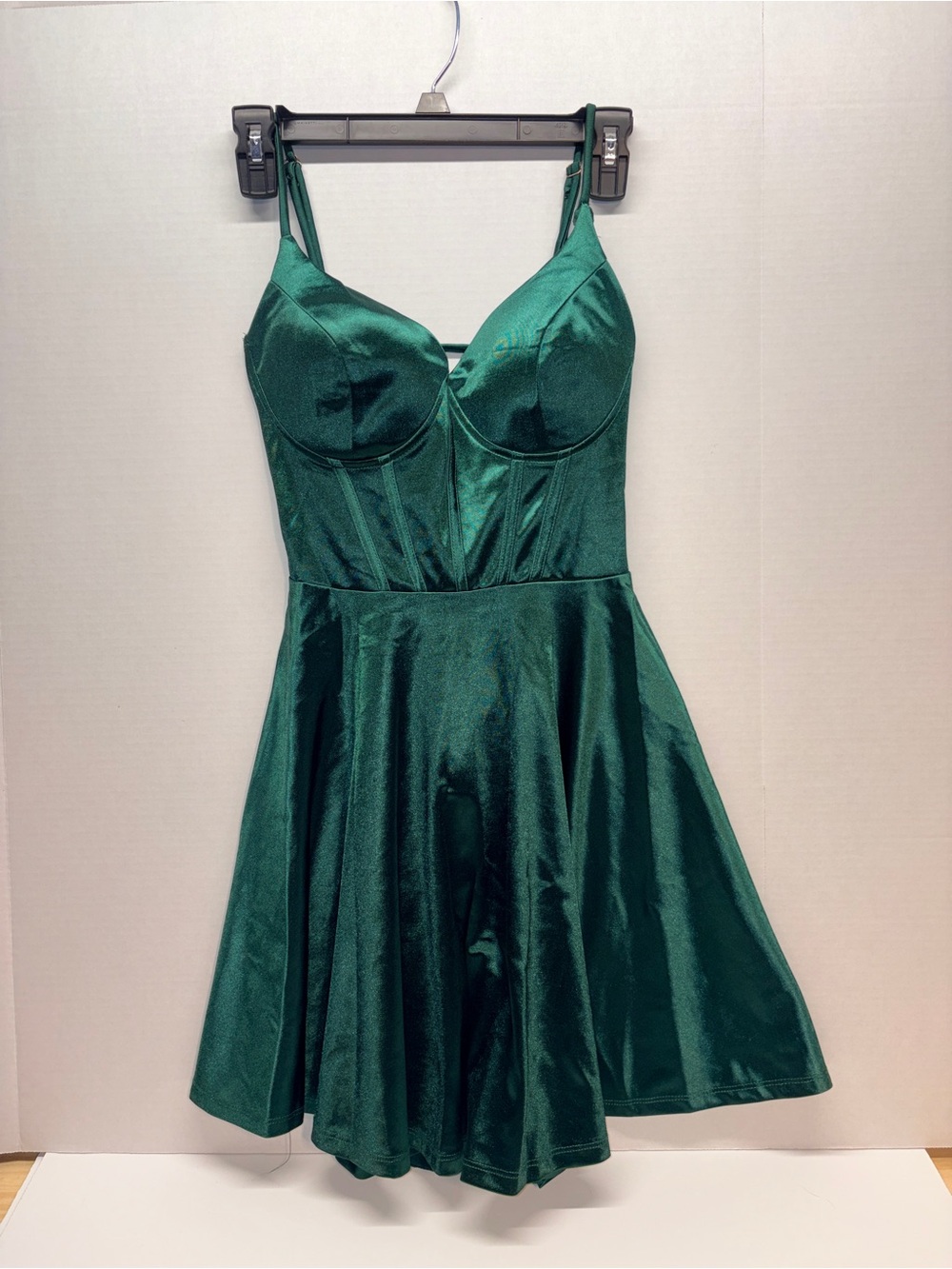 Windsor Dark Green Satin Fit-and-Flare Mini Dress